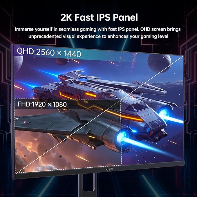 KTC 27 Inch QHD Gaming Monitor, 2K 200Hz Up to 210Hz 1ms Fast IPS Computer Monitor, HDR400, 1440P with Adaptive Sync, Built-in Speakers, HDMI Displayport, Tilt Adjustment, VESA Compatible, H27T22C-3