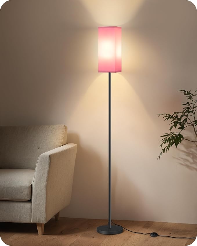 Set of 2 Floor Lamps for Living Room, Modern Tall Standing Lamps with Foot Switches, Bulb Not Included, 64.6'', for Living Room, Bedroom, Study, Kids Room, Pink and Black P07LDP205W1