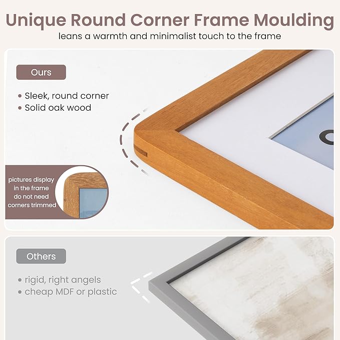 8.5 by 11 Picture Frame - Solid Teak Wood 8.5x11 Fram, 8 1/2 x 11 Diploma Frame With Mat For 6x8, Tabletop and Wall Display, Hanging Hardware Included, Certificate Document Frame, Natural Teak