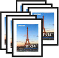 FIXSMITH 11x14 Picture Frame Bulk-6 Pack, Photo Frame with HD Plexiglass, Display Pictures 8x10 with Mat or 11x14 Without Mat, Black Picture Frames Collage Wall Decor