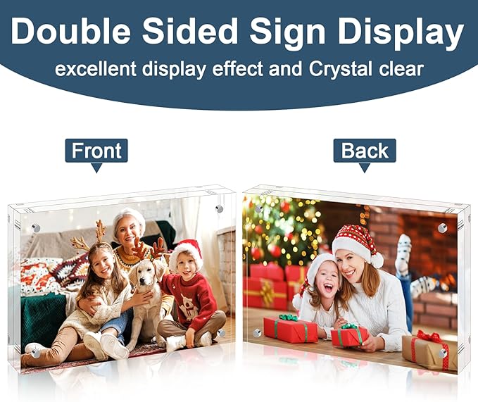 5x7 Acrylic Picture Frames 5 Pack, 10+10MM Premium Acrylic Photo Frame Magnetic Picture Frames Clear Double Holder-Sided, Free Standing Desktop Display, Best Gift for Family, Baby, Friend
