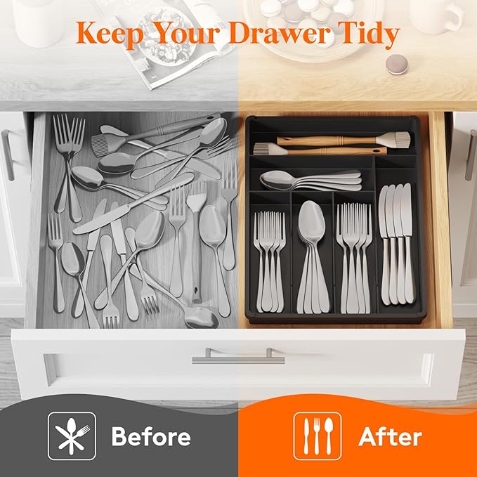 Lifewit Silverware Drawer Organizer Tray, Plastic Cutlery Storage