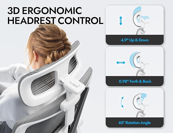 Ergonomic Office Chair - X-Shaped Computer Desk Chair Comfy, Gaming Chair, Office Chair with Lumbar Support, Mesh Office Chairs with Headrests, Desk Chair for Long Hours (White Ash)