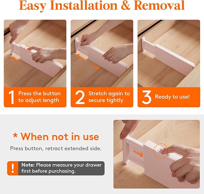 Lifewit 8 Pack 4" High Drawer Dividers 28-43.5cm/11-17" Adjustable Drawer