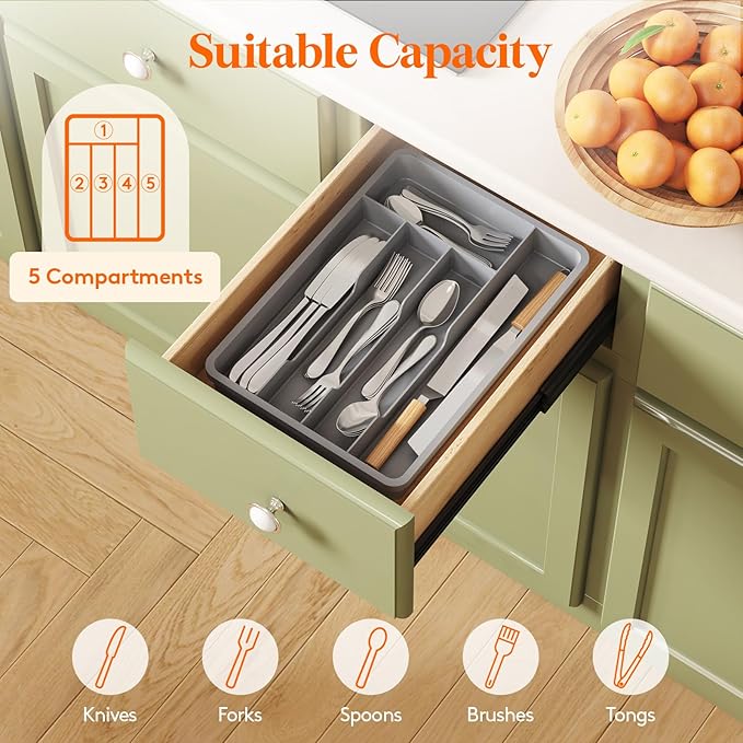 Lifewit Silverware Drawer Organizer Tray, Plastic Cutlery Storage