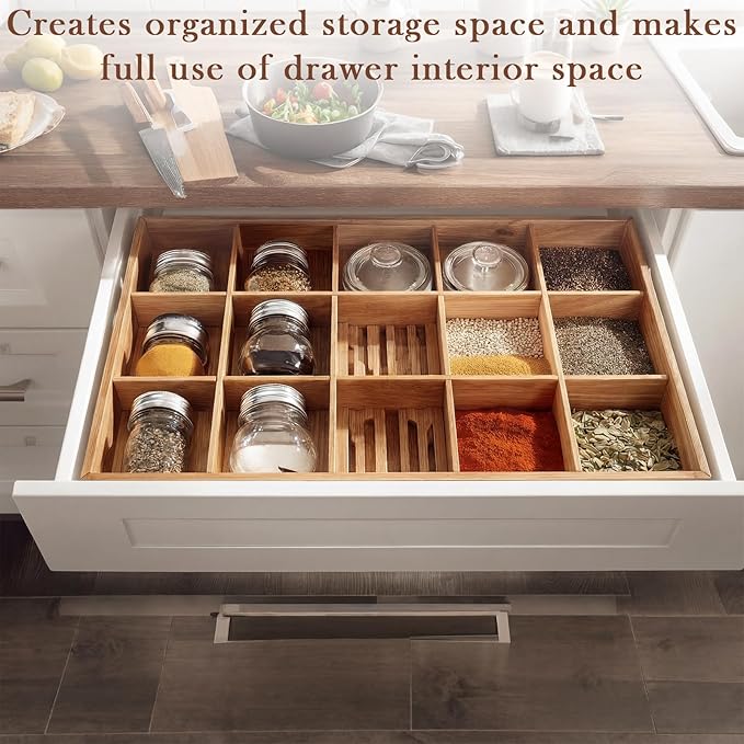 18 Pack Bamboo Drawer Dividers Inserts 3 Sizes Adjustable