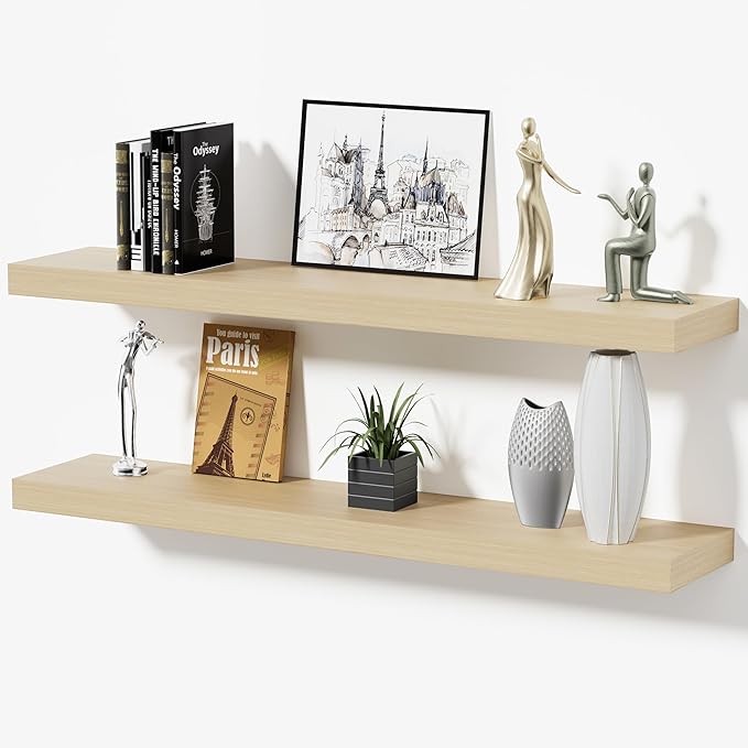 Floating Shelves for Wall, Bathroom Shelves Over Toilet, Wall Shelves & Book Shelf for Room, Hanging Shelf, Modern Wooden Mounted Floating Shelves, 36x7x1.5 in (Oak, Set of 2)