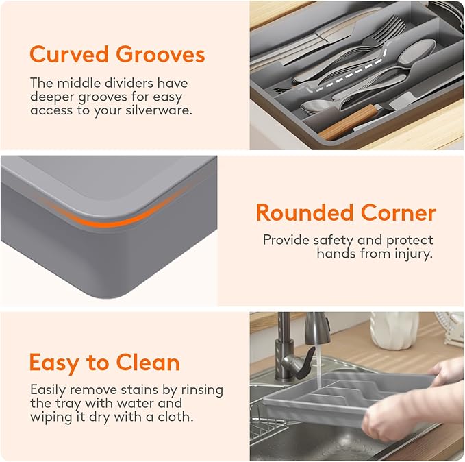 Lifewit Silverware Drawer Organizer Tray, Plastic Cutlery Storage