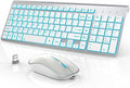 J JOYACCESS Wireless Keyboard and Mouse Combo with 7 Backlit Options,Quiet Light Up Keys,Type-C Rechargeable,Sleep Mode-2.4G Slient Portable Cordless Combo for Laptop/PC/Computer/Mac(White+Sliver)