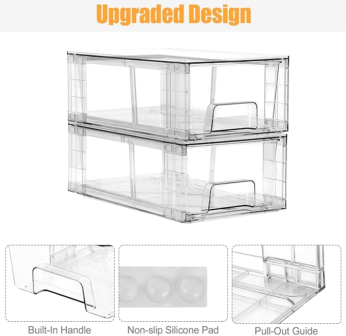 4 Pack Stackable Storage Drawers, Plastic Organizers Bins, Drawers Storage