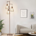 Ziisee Dimmable Floor Lamps for Living Room, Industrial Tree Standing Tall Lamps with 3 Elegant Cage Shade & 800 Lumens LED Bulbs for Bedroom Office - Brown
