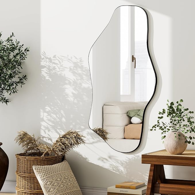 GLSLAND Irregular Wall Mirror 20"x40" - Frameless Wavy Bathroom Mirror with Asymmetrical Edge, Wall Mirrors Decorative for Bedroom, Living Room, Hallway