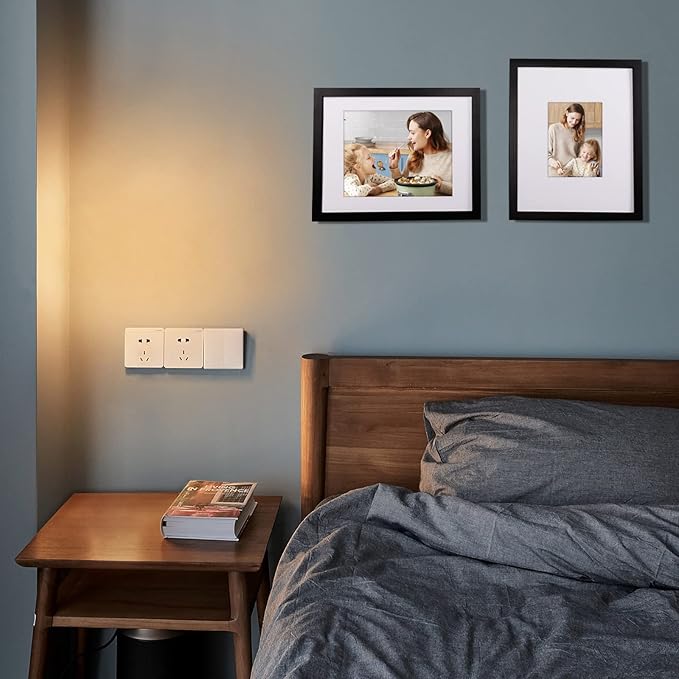 Egofine 11x14 Picture Frame Black - Photo Frame Made of Solid Wood Covered by Plexiglass for Table Top Display Pictures 5x7/8x10 with Mat or 11x14 Without Mat with Wall Mounting Hardware