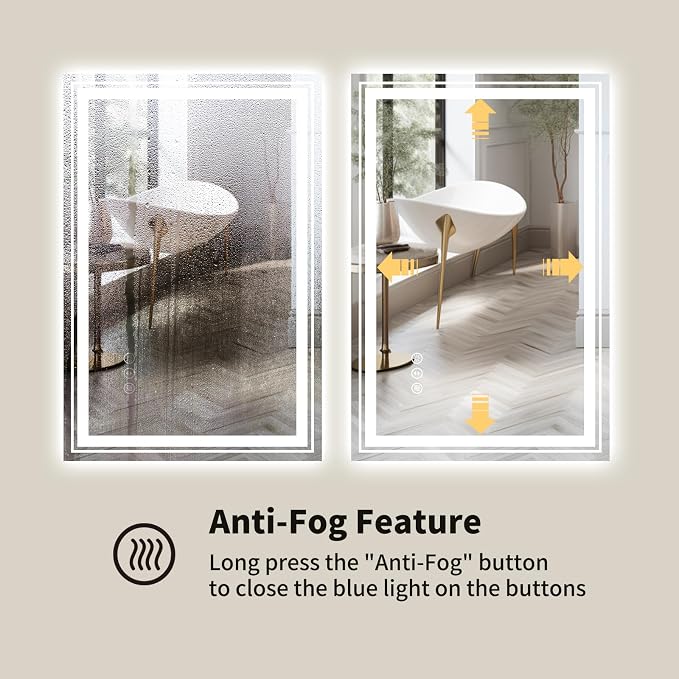 WTTY LED Bathroom Mirror 30"x36" with Backlit and Front Light,Dimmable LED Mirror for Bathroom,Anti-Fog Lighted Bathroom Vanity Mirror Modern for Wall,Memory Function,Shatter-Proof