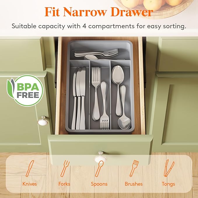 Lifewit Silverware Drawer Organizer Tray, Plastic Cutlery Storage