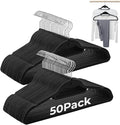 Black Velvet Hangers 50 Pack, Felt Covered Non Slip Fabric with Stackable Cascading Hook, Ultra Thin and Space Saving with 360° Swivel Neck, 15Lbs Capacity for Clothes, Suit, Shirt, Coat