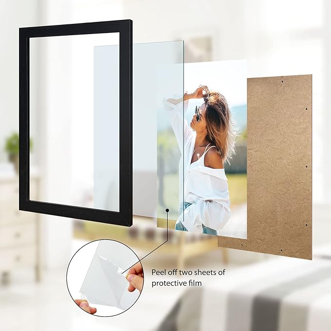VCK Picture Frame 12x18 Wooden Poster Frames with High Definition Plexiglass Front Wall Mounting Display Horizontally and Vertically Black Photo Frame