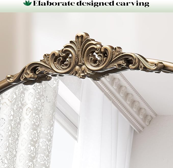 Arched Antique Gold Wall Mirror, 24"x40" Vintage Gold Bathroom Wall Mirror Over Sink, Ornate Arch Bronze Mirrors for Living Room, Fireplace, Entryway, Vanity, Hanging or Leaning