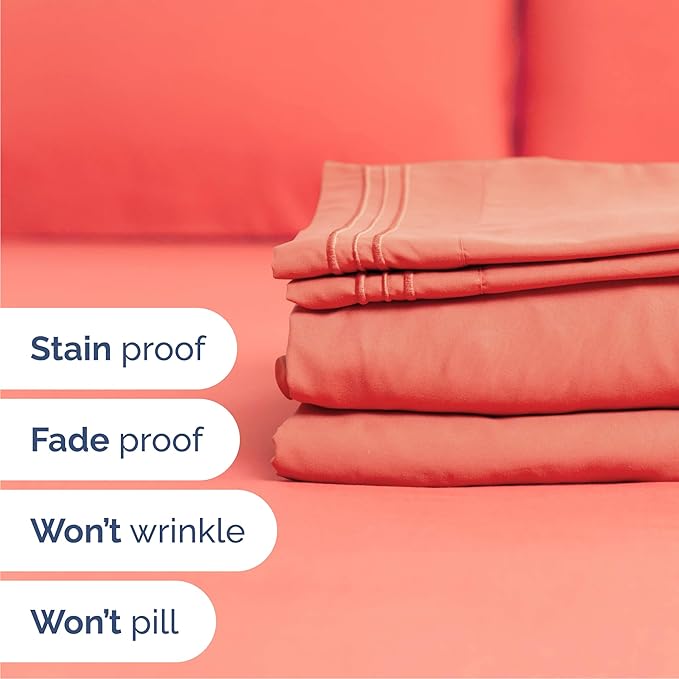 Cal King Size 4 Piece Sheet Set - Comfy Breathable & Cooling Bed Sheets Set - Hotel Luxury Bedding for Women, Men, Kids, Teens, Boys & Girls - Deep Pockets, Ultra-Soft, Wrinkle Free - Oeko-Tex - Coral