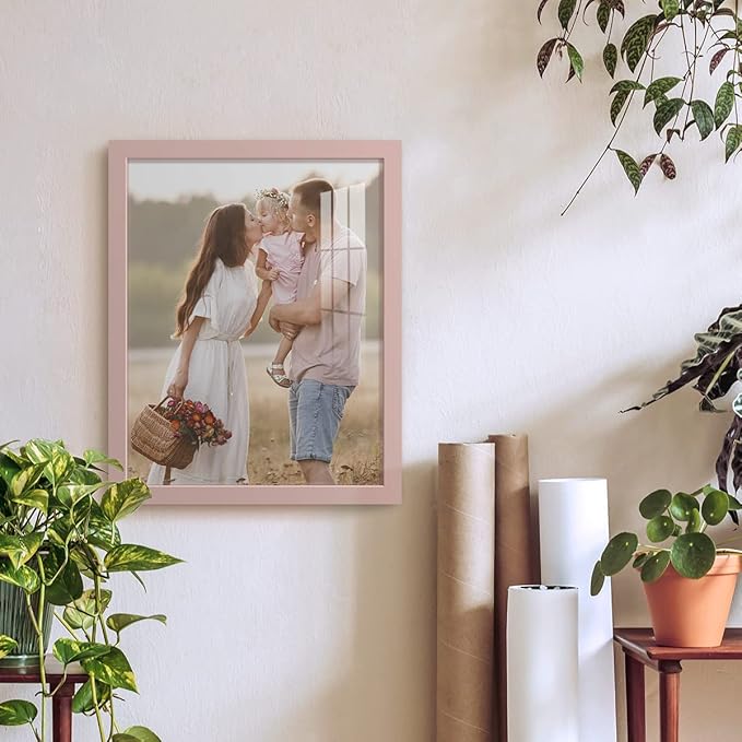 Renditions Gallery 11x14 inch Picture Frame High-end Modern Style, Made of Solid Wood and High Definition Glass Ready for Wall and Tabletop Photo Display, Pink Frame