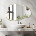 POZINO Irregular Beveled Bathroom Mirror, 36" x 24" Asymmetrical Vanity Mirror with Gold Metal Frame, Cloud Shaped Wall Mirror for Bathroom Entryway Living Room Bedroom, Horizontal/Vertical Hanging