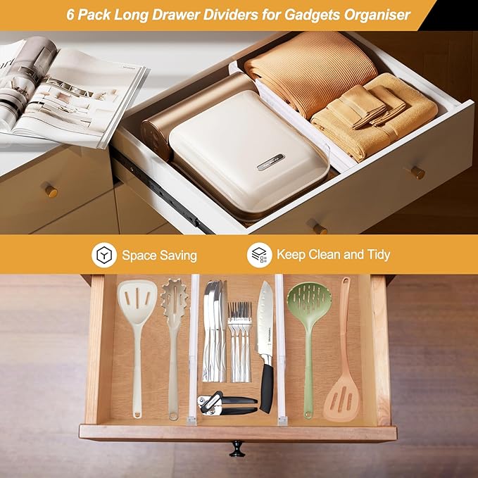 6 Pack Drawer Dividers for Clothes, 2.3" High 13"-21" Adjustable Drawer