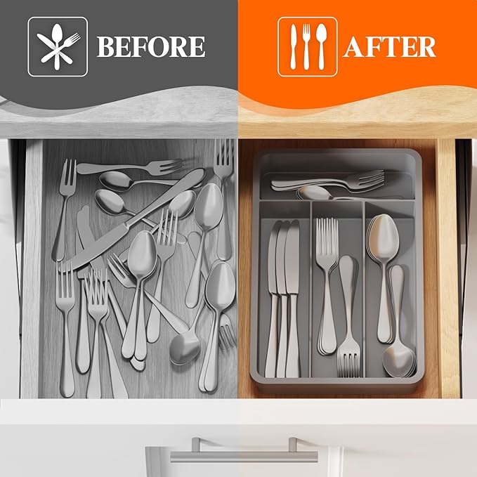 Lifewit Silverware Drawer Organizer Tray, Plastic Cutlery Storage
