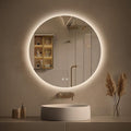 LOVESPEJO 24 Inch Round Backlit Bathroom Mirror with Lights, Circle LED Mirror for Bathroom, Fogless, Stepless Dimmable, 3 Color Changing, Memory, IP54, Shatterproof