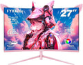 27 inch Gaming Monitor, Pink 1800R Curved Monitor, FHD-1920X1080P, 165Hz, 1ms, Fast IPS, FreeSync Hdmi Monitor with Ultrathin, HDMI/DP/USB Vesa/Wall Mount Computer Monitor-Pink