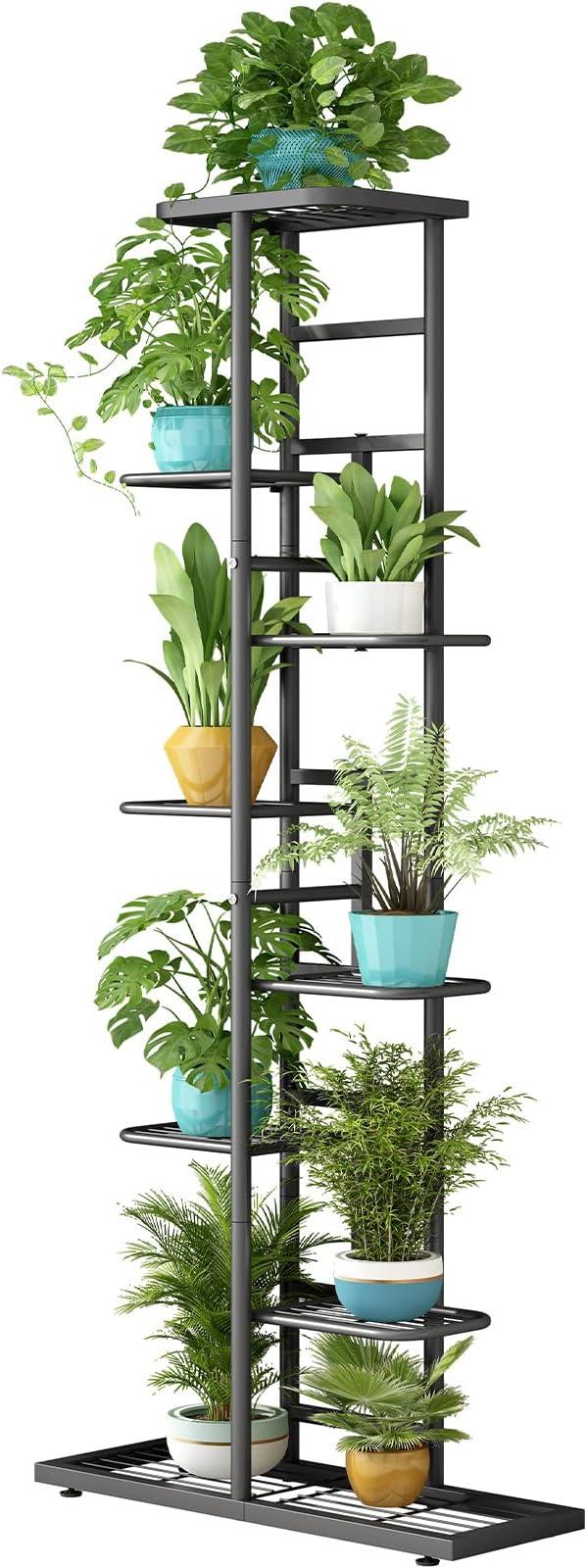 LINZINAR Plant Stand Indoor Outdoor Metal 8 Tier 9 Potted Multiple Flower Pot Holder Shelf Indoor Outdoor Planter Display Shelving Unit for Patio Garden Corner Balcony Living Room