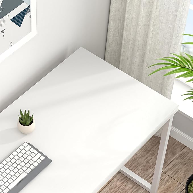 EXCEFUR White Computer Desk, Modern Home Office Desk, Small Wood Study Writing Table Workstation for Bedroom Living Room, 47 inch