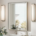 Brushed Nickel Bathroom Mirror, 22x30 Inch Beveled Framed Bathroom Mirror Anti-Rust, Brushed Nickel Metal Frame Bathroom Vanity Mirror for Wall, Vertical/Horizontal Wall-Mounted Mirrors