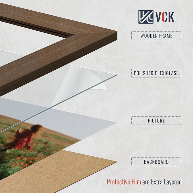 VCK 11x14 Brown Picture Frames 3 Pack, High-End Wood Wide Border Poster Frame, Multi-Directional Display Family Photos, Office Prints, Studio/Gallery/Home Artwork