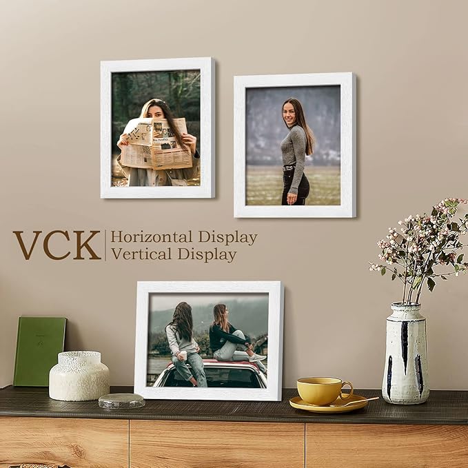 VCK 8x10 Picture Frames, White Solid Wood Picture Frame, Textured Exclusive Wall Gallery Frame