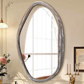JJUUYOU Large Asymmetrical Mirrors Irregular Bathroom Wall Mirror 26"x18" Wooden Frame Modern Decorative Mirror for Makeup Bathroom Living Room,Brown