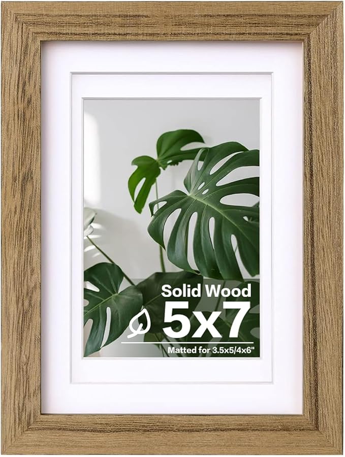 Egofine 5x7 Picture Frame Made of Solid with Plexiglass, Display Pictures 3.5x5/4x6 with Mat or 5x7 Without Mat for Tabletop and Wall Mounting, Carbonized Brown