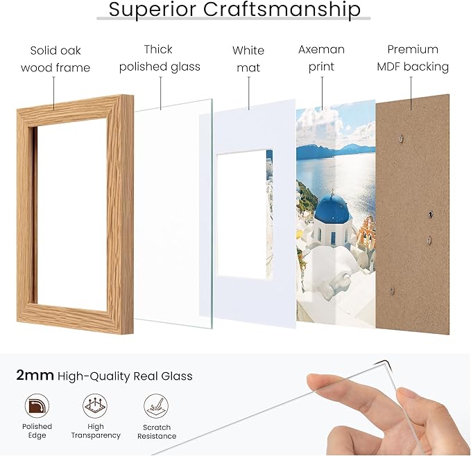 Axeman 28x34 Frame | Solid Oak Wood 28x34 Poster Frame With Mat for 24x30 | 34x28 Wood Picture Frame | Tempered Glass and Hanging Hardware Included Home Wall Decor Art Hanging Frame | Natural