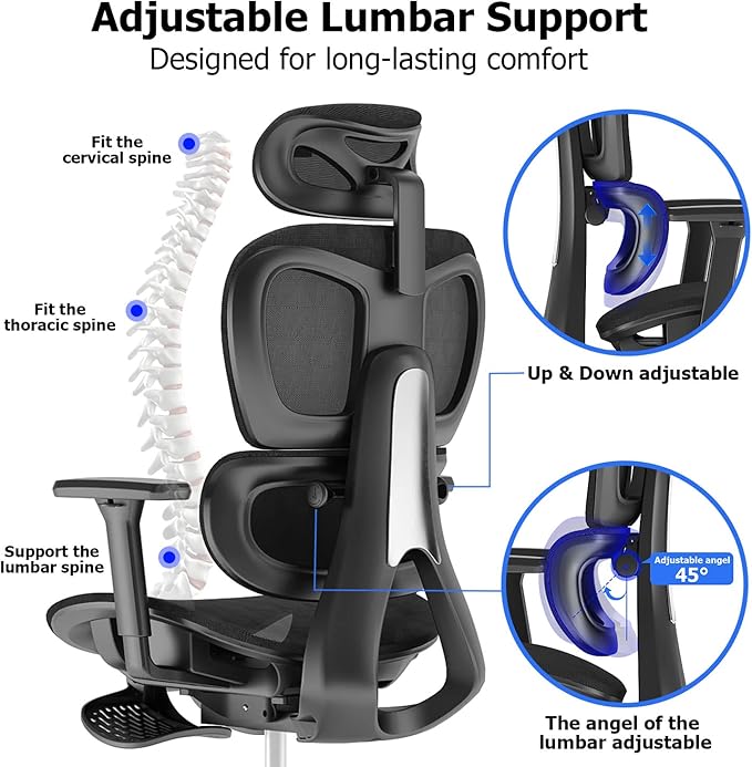 Ergonomic Mesh Office Chair with 3D Adjustable Armrest,Plastic Frame High Back Desk Computer Chair Ergo3d Ergonomic Office Chair with Wheels for Home & Office Black