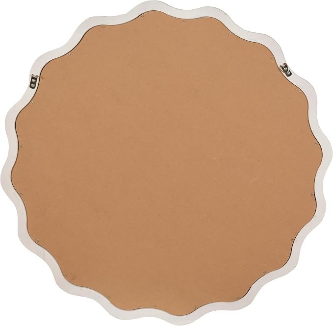 24 Inch Wooden Wavy Round Wall Mirror, Modern Solid Wood Frame Circle Decorative Accent Mirror for Bedroom, Bathroom, Living Room, Entryway, White