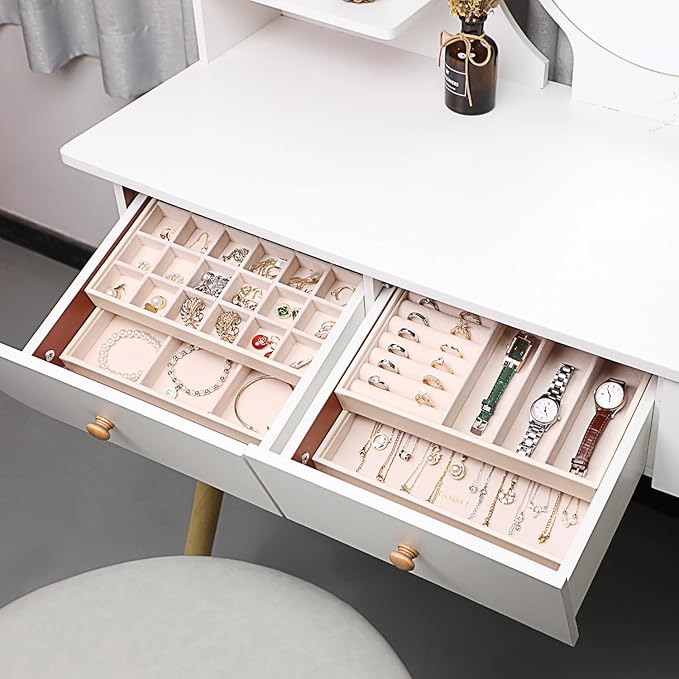 LANDICI Stackable Jewelry Organizer Trays 4 Set, PU Leather Jewelry Organizer