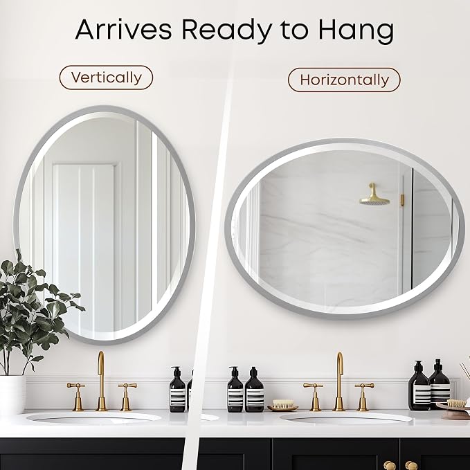 OVALCREST - Oval Wooden Beveled Wall Mirror for Home Decor, Bathroom, Vanity, Bedroom, Living Room, Hallway - London Style (Silver Spray) 25.1 x 21.1
