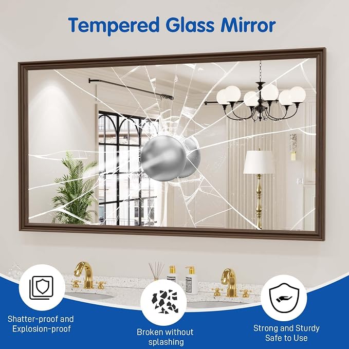 WEER Retro Copper Bathroom Mirror, 55x30 Inch Bronze Oil Rubbed Framed Mirror, Rectangle Classic Vintage Framed Wall Mirror, Farmhouse Vanity Mirror, Tempered Glass, Vertically or Horizontally