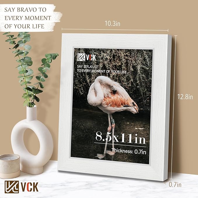 VCK 8.5x11 Certificate Frame, White Wood 8 1/2 x 11 Picture Diploma Document Frames for Wall and Tabletop, 1 Pack