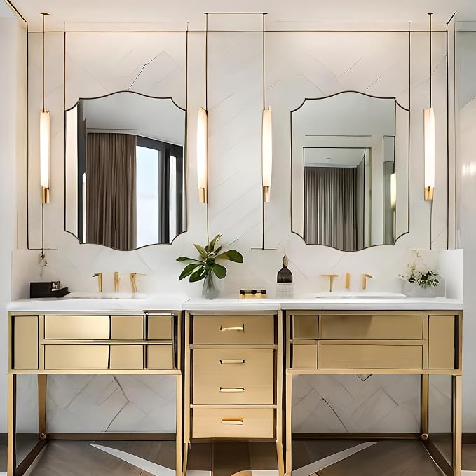 ANDY STAR Bathroom Vanity Mirror, 24x36 Irregular Wall Mirror, Gold Antique Mirror for Bathroom, Asymmetrical Mirror in Anti-Rust Stainless Steel Metal Frame, Wall Mount Horizontal or Vertical