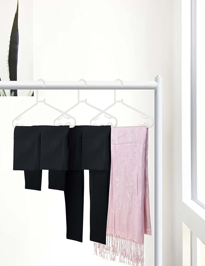 Plastic White Hangers 50 Pack, Light Weight Durable Clothes Hangers G-Shape Hangers Standard Size Ideal for Tank T-Shirts Dresses Jackets Suits Blouses Ties Leggings