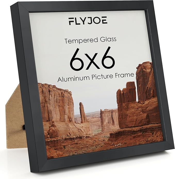 6x6 Metal Picture Frame - Black Aluminum Square Frames with Real Glass, Wall Mounting Horizontally or Vertically, Simple and Elegant Decor for Wall Gallery Poster Photo Frames, Black