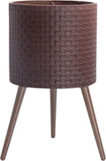 D'vine Dev 16 Inch Modern Geometric Tile Patterned Sleek Planter Pot with Stand, Indoor Outdoor Decorative Plant Holder, Espresso, 88-Z-E-6