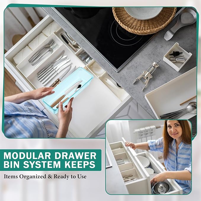 Maitys 12 Pcs Clear Drawer Organizer 9 x 3 x 2 Inches Plastic Rectangle Trays