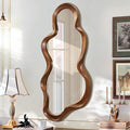 Large Asymmetrical Mirror Irregular Wood Frame Modern Unique Wall Mounted Artistic Wavy Mirrors Decor Bathroom Vanity Bedroom Living Room Entryway Hallway 47"x22"
