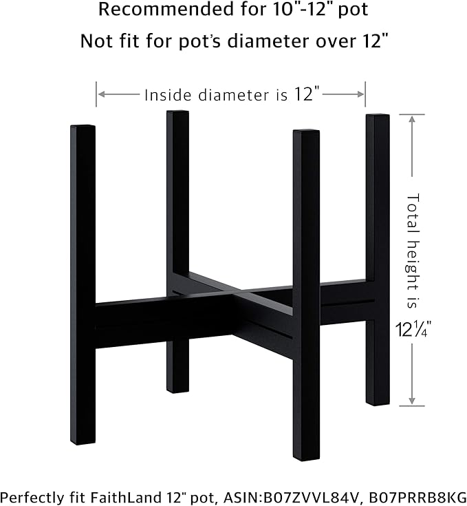 FaithLand Mid Century Plant Stand Indoor Outdoor (EXCLUDING 12" Plant Pot) , Hold Up to 12 Inch Planter, Metal Planter Stand, Potted Plant Holder, Black - Fits Snake Plant - Upgraded Design.